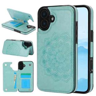 For iPhone 16 Plus Double Buckle Mandala Leather Wallet Back Cover Phone Case(Green)