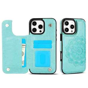 For iPhone 16 Pro Double Buckle Mandala Leather Wallet Back Cover Phone Case(Green)