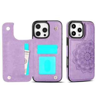 For iPhone 16 Pro Double Buckle Mandala Leather Wallet Back Cover Phone Case(Purple)