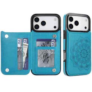 For iPhone 17 Pro Double Buckle Mandala Leather Wallet Back Cover Phone Case(Blue)