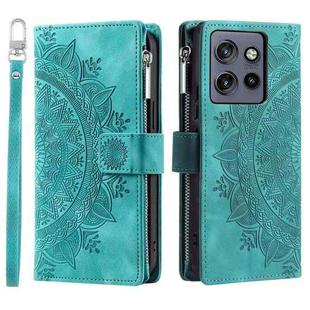 For Motorola Edge 50 Neo Multi-Card Totem Zipper Leather Phone Case(Green)