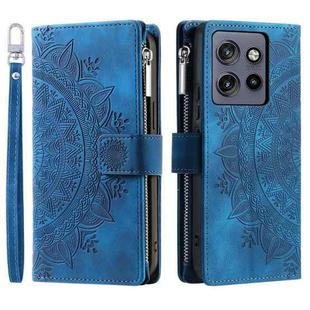 For Motorola Edge 50 Neo Multi-Card Totem Zipper Leather Phone Case(Blue)