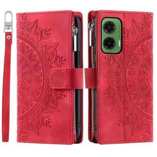 For Motorola Moto G35 Multi-Card Totem Zipper Leather Phone Case(Red)