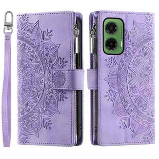 For Motorola Moto G35 Multi-Card Totem Zipper Leather Phone Case(Purple)