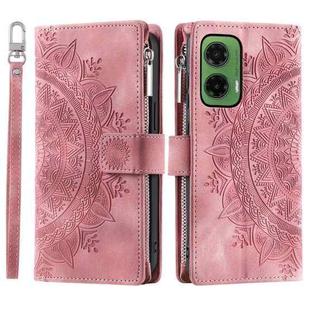 For Motorola Moto G35 Multi-Card Totem Zipper Leather Phone Case(Pink)