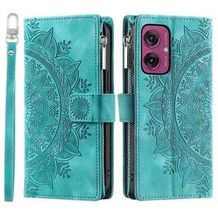 For Motorola Moto G55 Multi-Card Totem Zipper Leather Phone Case(Green)