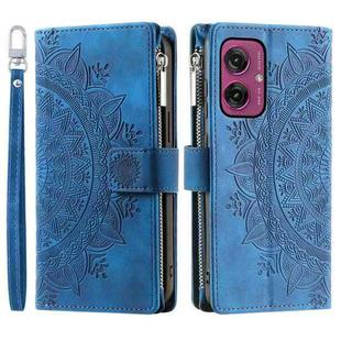 For Motorola Moto G55 Multi-Card Totem Zipper Leather Phone Case(Blue)