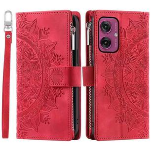 For Motorola Moto G55 Multi-Card Totem Zipper Leather Phone Case(Red)