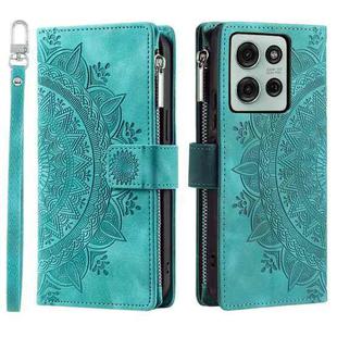 For Motorola Moto G75 5G Multi-Card Totem Zipper Leather Phone Case(Green)