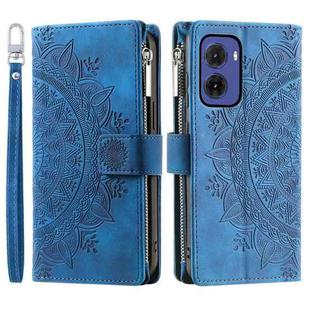 For Motorola Moto G05 Multi-Card Totem Zipper Leather Phone Case(Blue)