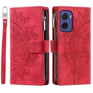 For Motorola Moto G05 Multi-Card Totem Zipper Leather Phone Case(Red)