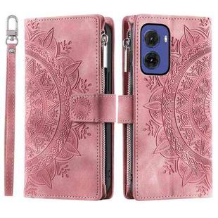 For Motorola Moto G05 Multi-Card Totem Zipper Leather Phone Case(Pink)