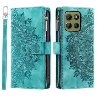 For Motorola Moto G15 Multi-Card Totem Zipper Leather Phone Case(Green)