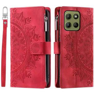 For Motorola Moto G15 Multi-Card Totem Zipper Leather Phone Case(Red)