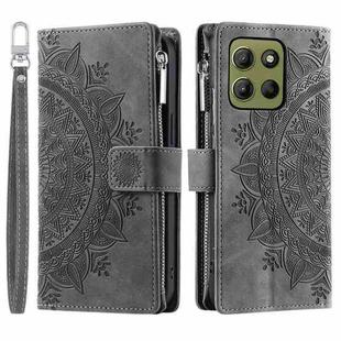 For Motorola Moto G15 Multi-Card Totem Zipper Leather Phone Case(Grey)