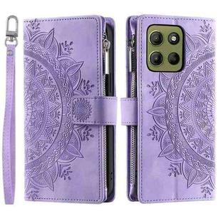 For Motorola Moto G15 Multi-Card Totem Zipper Leather Phone Case(Purple)