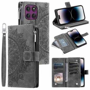 For Motorola Edge 60 Pro Multi-Card Totem Zipper Leather Phone Case(Grey)