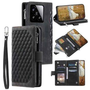 For Xiaomi 15 Grid Texture Zipper Leather Phone Case with Lanyard(Black)