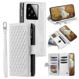 For Xiaomi 15 Grid Texture Zipper Leather Phone Case with Lanyard(White)