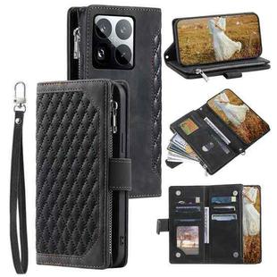 For Xiaomi 15 Pro Grid Texture Zipper Leather Phone Case with Lanyard(Black)