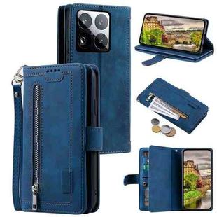 For Xiaomi 15 Pro Nine Card Zipper Bag Leather Phone Case with Lanyard(Blue)