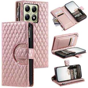 For Xiaomi 14T Pro Glitter Lattice Zipper Wallet Leather Phone Case(Rose Gold)