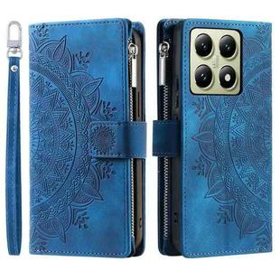 For Xiaomi 14T Multi-Card Totem Zipper Leather Phone Case(Blue)