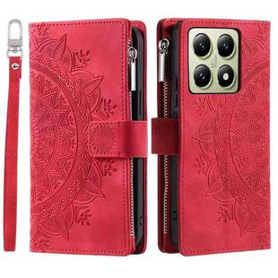 For Xiaomi 14T Multi-Card Totem Zipper Leather Phone Case(Red)