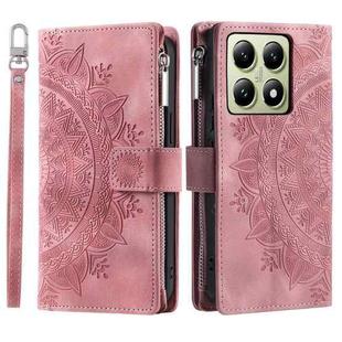 For Xiaomi 14T Pro Multi-Card Totem Zipper Leather Phone Case(Pink)