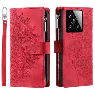 For Xiaomi 15 Multi-Card Totem Zipper Leather Phone Case(Red)