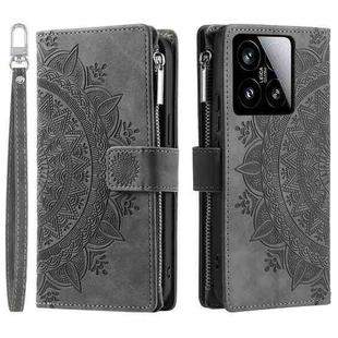 For Xiaomi 15 Multi-Card Totem Zipper Leather Phone Case(Grey)