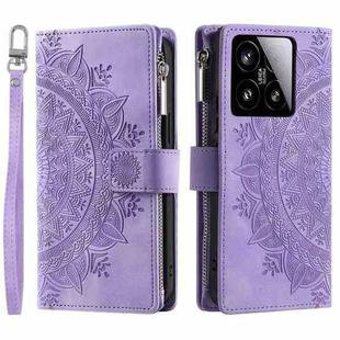 For Xiaomi 15 Multi-Card Totem Zipper Leather Phone Case(Purple)