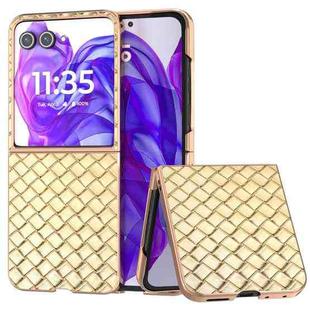 For Motorola Razr 50 Ultra Electroplated Frame Woven Texture PU Phone Case(Gold)