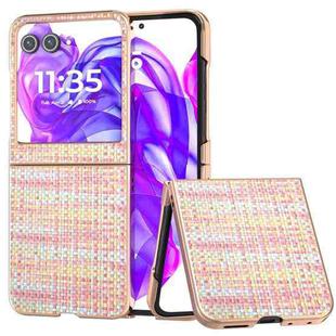 For Motorola Razr 50 Electroplated Frame Color Lattice Texture PU Phone Case(Pink)