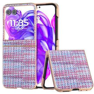 For Motorola Razr 50 Electroplated Frame Color Lattice Texture PU Phone Case(Purple)