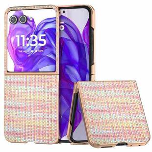 For Motorola Razr 50 Ultra Electroplated Frame Color Lattice Texture PU Phone Case(Pink)