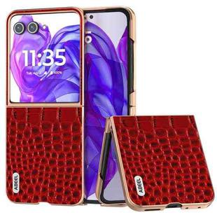 For Motorola Razr 50 Ultra ABEEL Electroplated Frame Genuine Leather Crocodile Pattern Phone Case(Red)