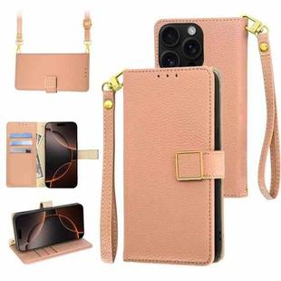 For iPhone 16 Pro Max Crossbody Litchi Texture Square Buckle Leather Phone Case(Rose Gold)