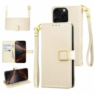 For iPhone 16 Pro Max Crossbody Litchi Texture Square Buckle Leather Phone Case(White)