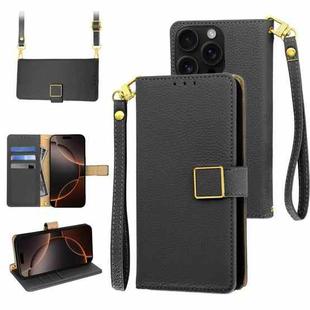 For iPhone 16 Pro Max Crossbody Litchi Texture Square Buckle Leather Phone Case(Black)