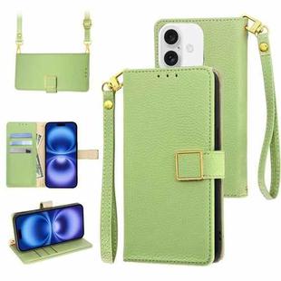 For iPhone 16 Crossbody Litchi Texture Square Buckle Leather Phone Case(Green)