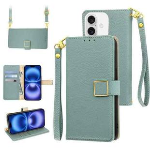 For iPhone 16 Crossbody Litchi Texture Square Buckle Leather Phone Case(Blue)