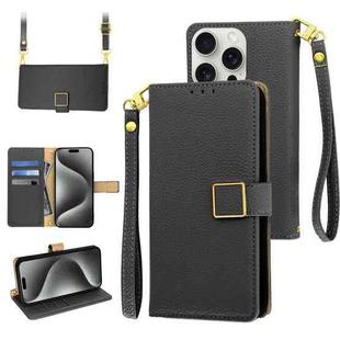 For iPhone 15 Pro Max Crossbody Litchi Texture Square Buckle Leather Phone Case(Black)