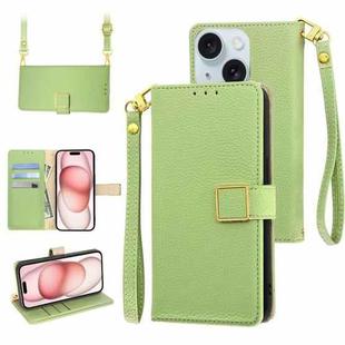 For iPhone 15 Plus Crossbody Litchi Texture Square Buckle Leather Phone Case(Green)