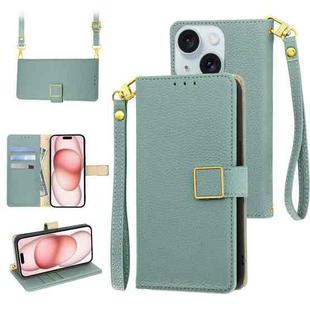 For iPhone 15 Plus Crossbody Litchi Texture Square Buckle Leather Phone Case(Blue)