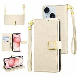 For iPhone 15 Crossbody Litchi Texture Square Buckle Leather Phone Case(White)