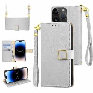 For iPhone 14 Pro Crossbody Litchi Texture Square Buckle Leather Phone Case(Silver)