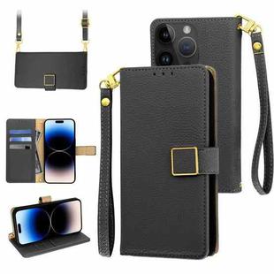 For iPhone 14 Pro Crossbody Litchi Texture Square Buckle Leather Phone Case(Black)