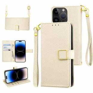 For iPhone 14 Pro Max Crossbody Litchi Texture Square Buckle Leather Phone Case(White)