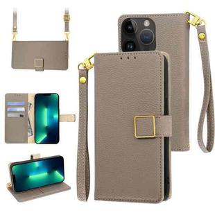 For iPhone 13 Pro Max Crossbody Litchi Texture Square Buckle Leather Phone Case(Brown)